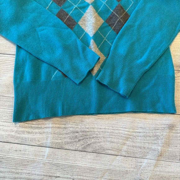 Apt. 9 Teal and Gray Argyle Cashmere Sweater - Picture 4 of 5